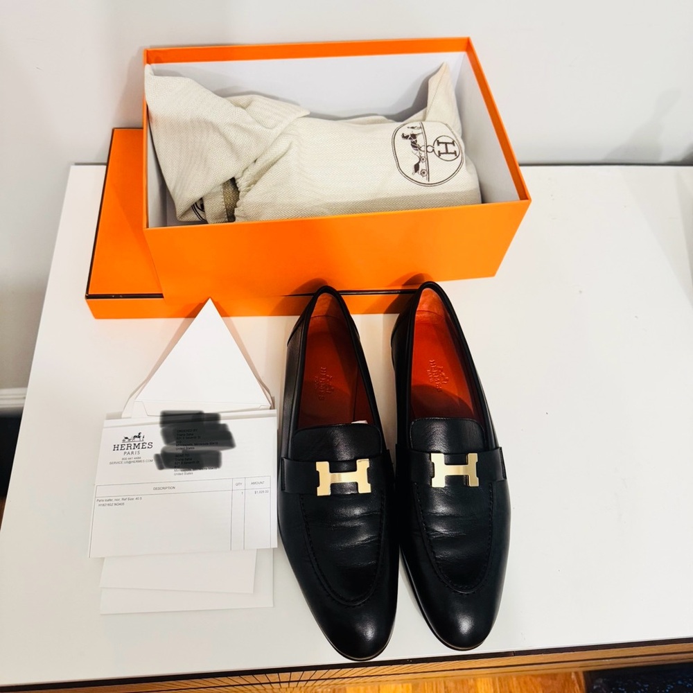 Hermes Paris Loafer NIB 40.5 Black with Gold Accent
